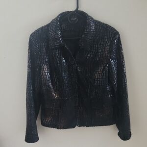 Essentials By Milano Black And Gold Metallic Croc-Embossed Women's Blazer